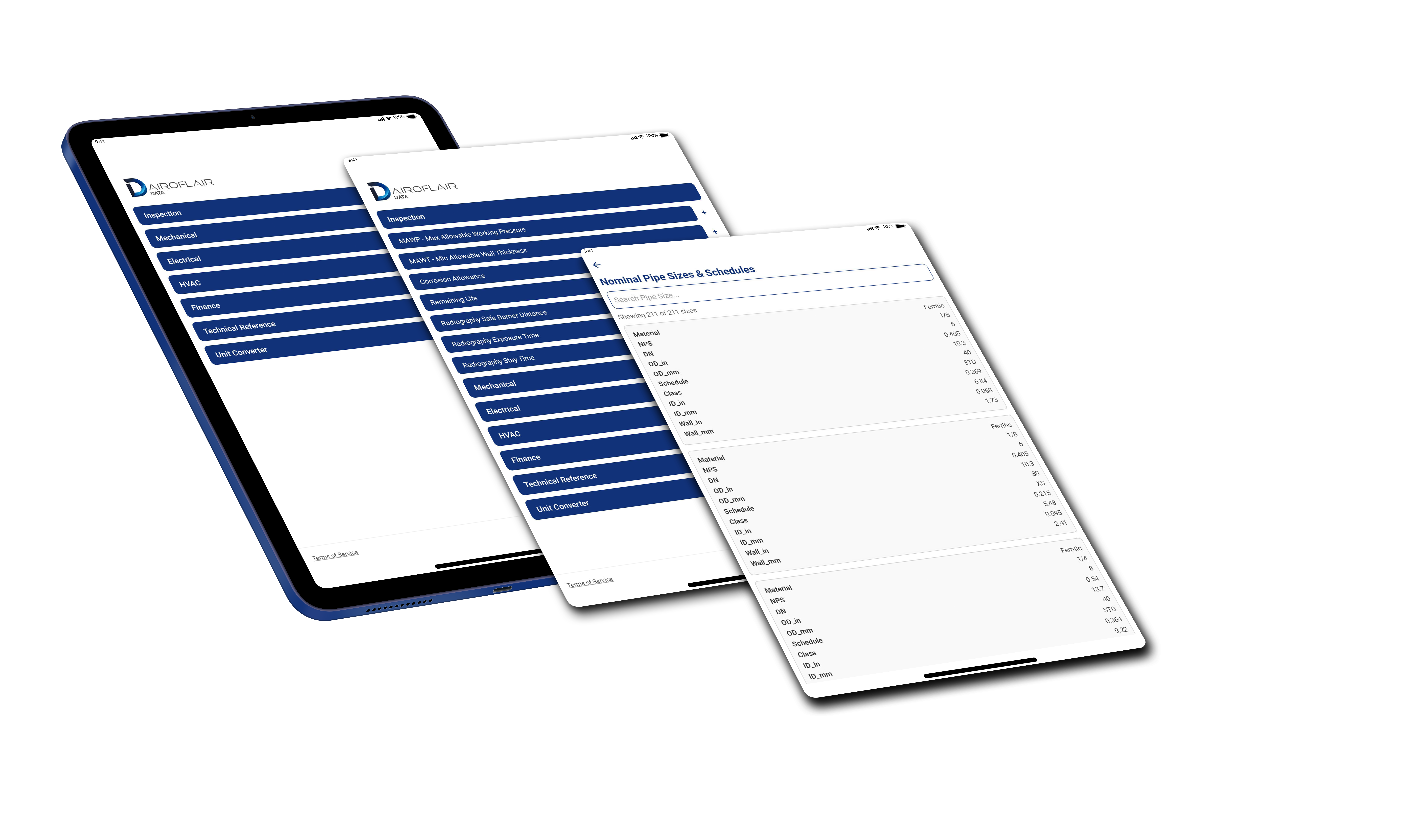 Airoflair Data screens